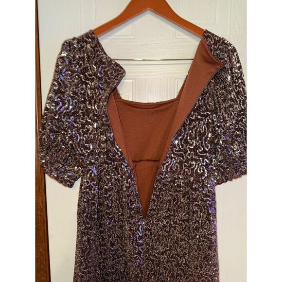 NWT Anthropologie Moon River Brown and Silver Sequin Dress Sz Small - Picture 12 of 13